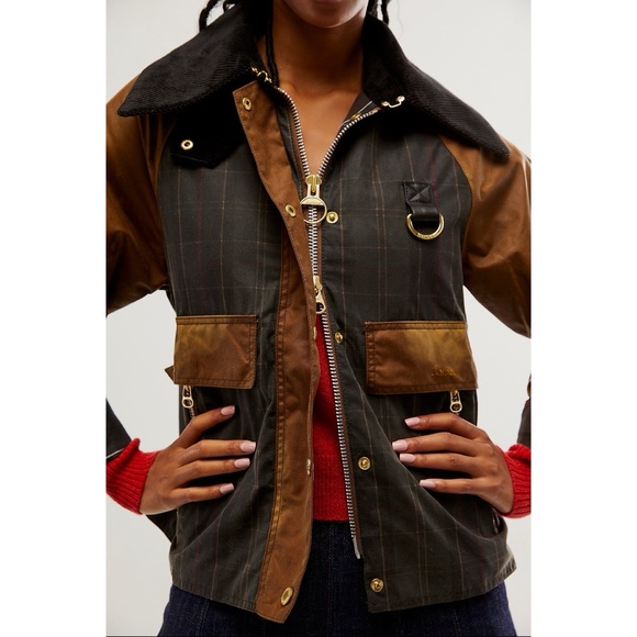 NWT Barbour Premium Cotton Waxed Jacket Brown Tan Green Plaid 6 - Picture 15 of 16